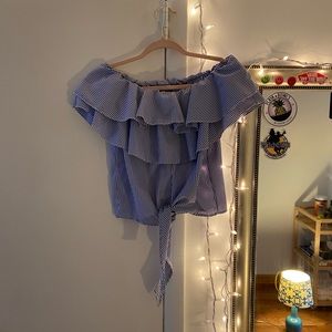 Layered off the shoulder striped top / blouse